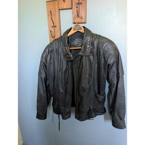 Vintage Black Leather Motorcycle Jacket by Saxony Size 38
